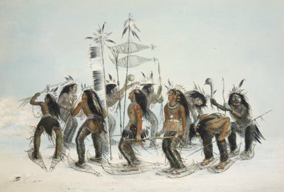 La danza delle racchette da neve, da Catlins North American Indian Portfolio. Hunting Scenes and Amusements of the Rocky Mountains and Prairies of America, pub. 1845 da George Catlin